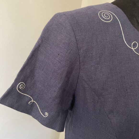 Landhaus C&A Naturally Dress German US Size 10 Linen Dress Decorative Stitching - Picture 3 of 16